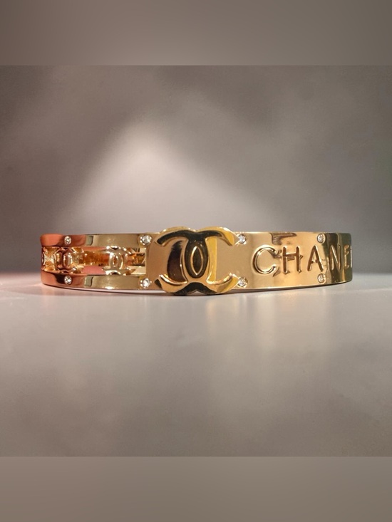unbranded Jewelry - Gold-Tone | NEW Stainless Steel Logo Crystal Accent Bangle
